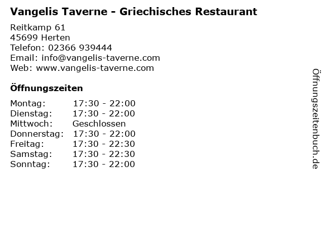 Restaurant Vangelis - Griechisches Restaurant in Herten: Adresse und Öffnungszeiten