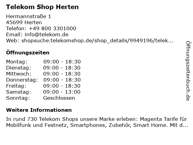 Telekom Shop Herten in Herten: Adresse und Öffnungszeiten