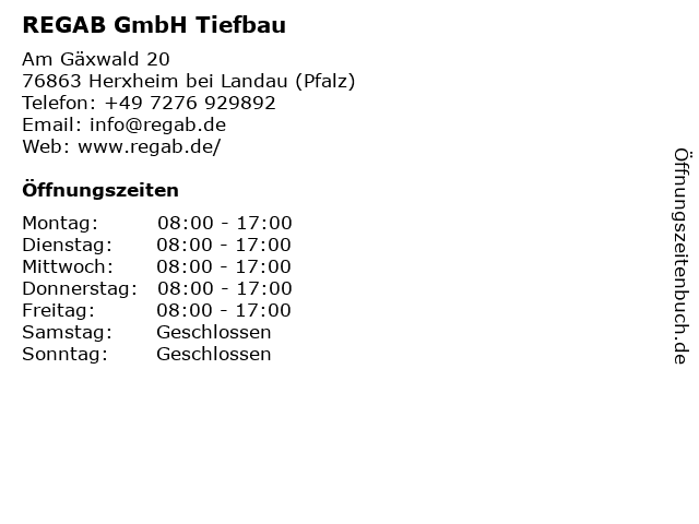 REGAB GmbH Tiefbau in Herxheim bei Landau (Pfalz): Adresse und Öffnungszeiten