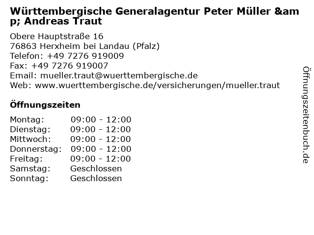 Württembergische Generalagentur Peter Müller & Andreas Traut in Herxheim bei Landau (Pfalz): Adresse und Öffnungszeiten