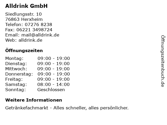 Alldrink GmbH in Herxheim: Adresse und Öffnungszeiten