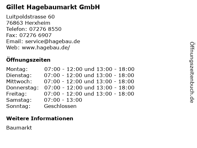 Gillet Hagebaumarkt GmbH in Herxheim: Adresse und Öffnungszeiten
