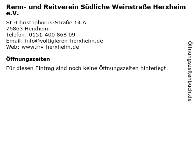Renn- und Reitverein Südliche Weinstraße Herxheim e.V. in Herxheim: Adresse und Öffnungszeiten