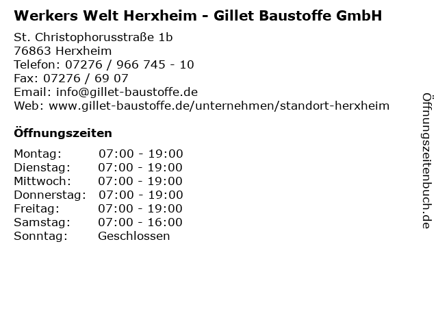 Werkers Welt Herxheim - Gillet Baustoffe GmbH in Herxheim: Adresse und Öffnungszeiten