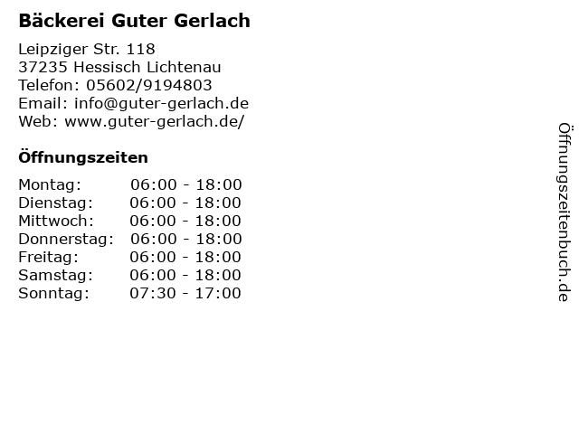 Bäckerei Guter Gerlach in Hessisch Lichtenau: Adresse und Öffnungszeiten