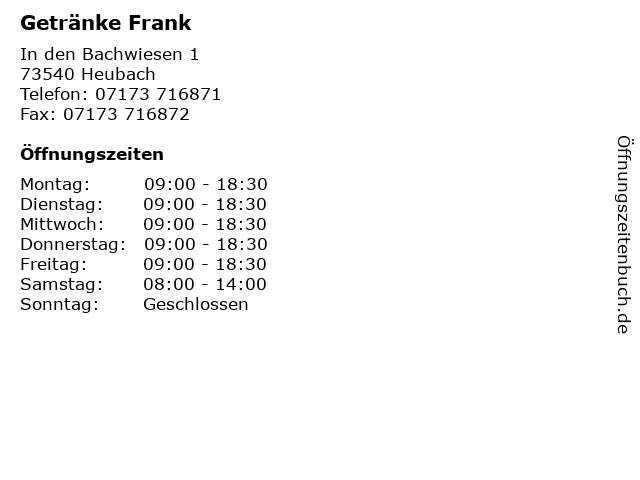 Getränke Frank in Heubach: Adresse und Öffnungszeiten