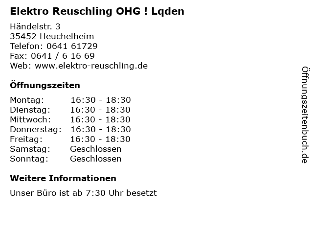Elektro Reuschling OHG ! Lqden in Heuchelheim: Adresse und Öffnungszeiten