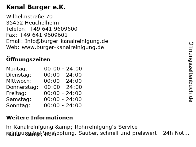 Kanal Burger e.K. in Heuchelheim: Adresse und Öffnungszeiten