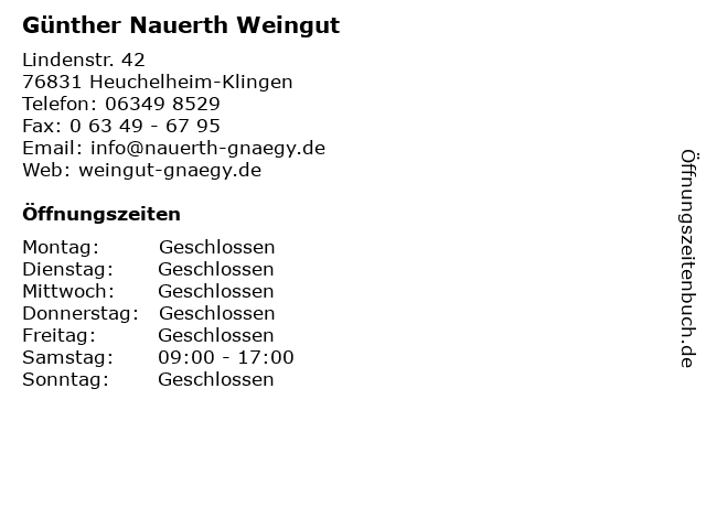 Günther Nauerth Weingut in Heuchelheim-Klingen: Adresse und Öffnungszeiten