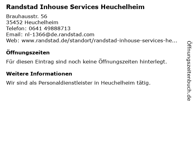 Randstad Inhouse Services Heuchelheim in Heuchelheim: Adresse und Öffnungszeiten