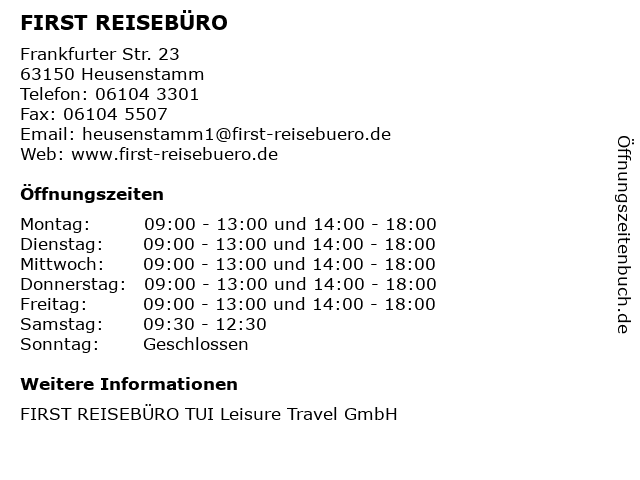 FIRST REISEBÜRO in Heusenstamm: Adresse und Öffnungszeiten