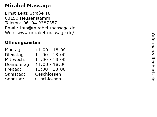 Mirabel Massage in Heusenstamm: Adresse und Öffnungszeiten