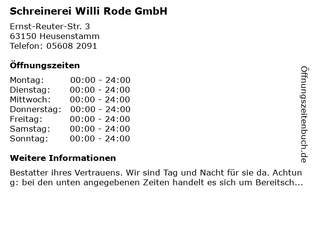 Schreinerei Willi Rode GmbH in Heusenstamm: Adresse und Öffnungszeiten
