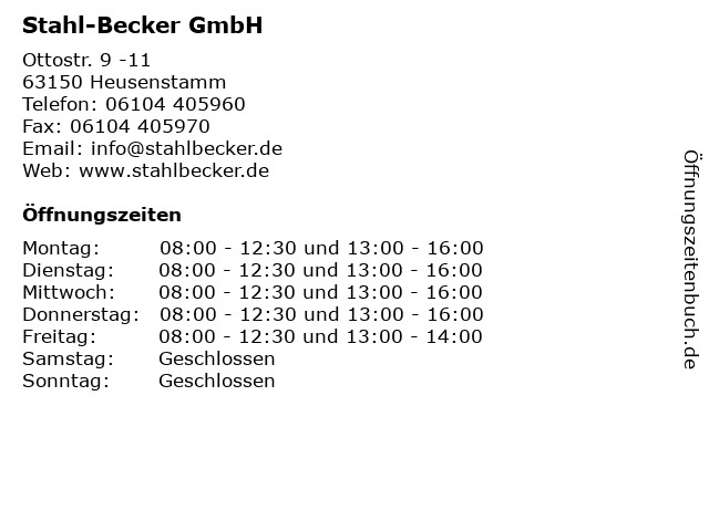 Stahl-Becker GmbH in Heusenstamm: Adresse und Öffnungszeiten