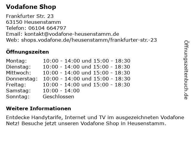 Vodafone Shop in Heusenstamm: Adresse und Öffnungszeiten