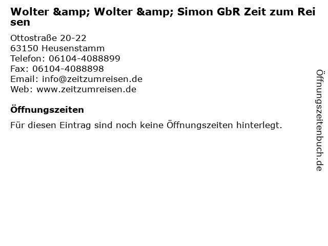 Wolter & Wolter & Simon GbR Zeit zum Reisen in Heusenstamm: Adresse und Öffnungszeiten