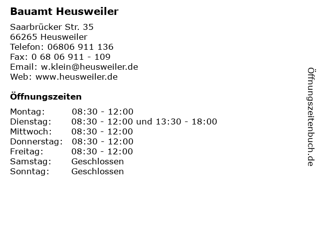 Bauamt Heusweiler in Heusweiler: Adresse und Öffnungszeiten