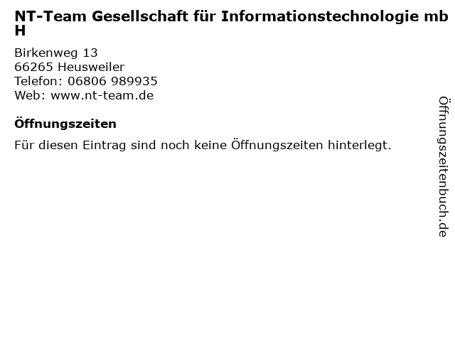NT-Team Gesellschaft für Informationstechnologie mbH in Heusweiler: Adresse und Öffnungszeiten