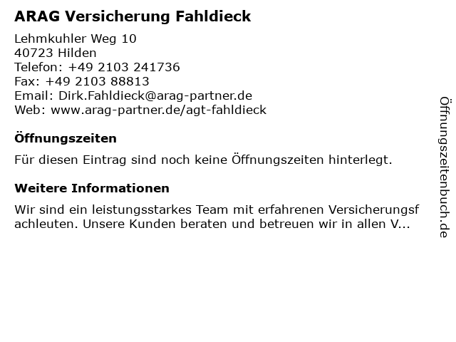 ARAG Versicherung Fahldieck in Hilden: Adresse und Öffnungszeiten