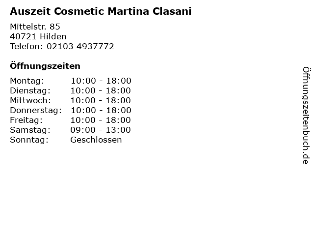 Auszeit Cosmetic Martina Clasani in Hilden: Adresse und Öffnungszeiten