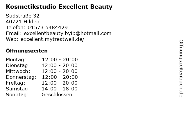 Kosmetikstudio Excellent Beauty in Hilden: Adresse und Öffnungszeiten