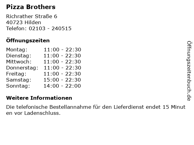 Pizza Brothers in Hilden: Adresse und Öffnungszeiten