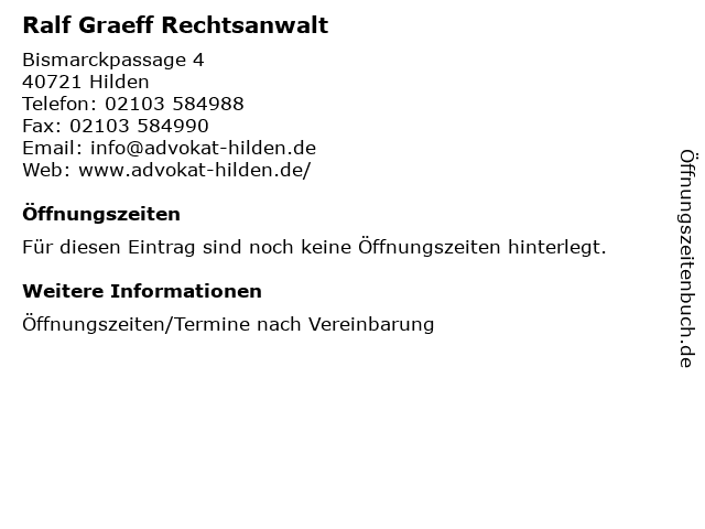 Ralf Graeff Rechtsanwalt in Hilden: Adresse und Öffnungszeiten