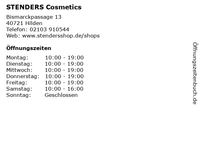 STENDERS Cosmetics in Hilden: Adresse und Öffnungszeiten
