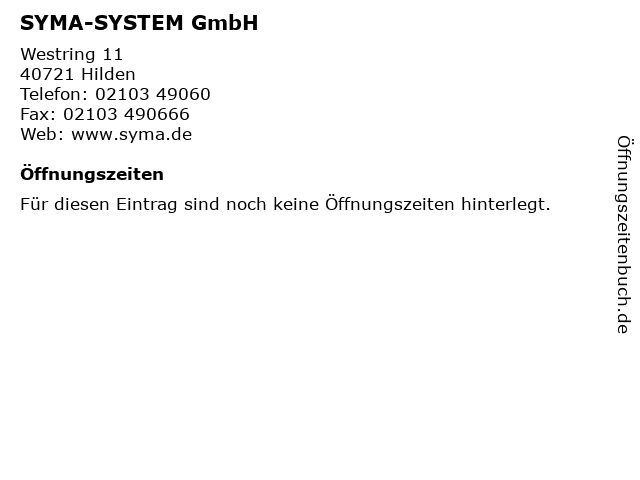 SYMA-SYSTEM GmbH in Hilden: Adresse und Öffnungszeiten