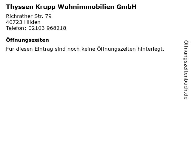 Thyssen Krupp Wohnimmobilien GmbH in Hilden: Adresse und Öffnungszeiten