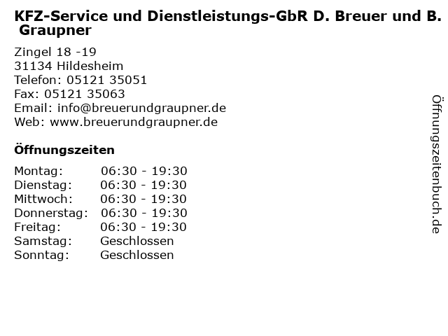 KFZ-Service und Dienstleistungs-GbR D. Breuer und B. Graupner in Hildesheim: Adresse und Öffnungszeiten