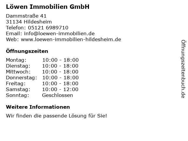 Löwen Immobilien GmbH in Hildesheim: Adresse und Öffnungszeiten