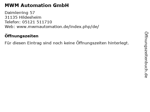 MWM Automation GmbH in Hildesheim: Adresse und Öffnungszeiten