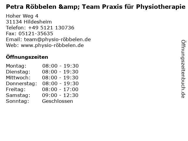 Praxis Physio Petra Röbbelen & Team in Hildesheim: Adresse und Öffnungszeiten