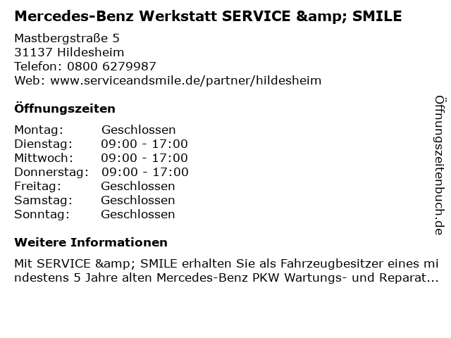 SERVICE & SMILE Standort Hildesheim. Mercedes-Benz Werkstatt (Hi-Steuerwald) in Hildesheim: Adresse und Öffnungszeiten