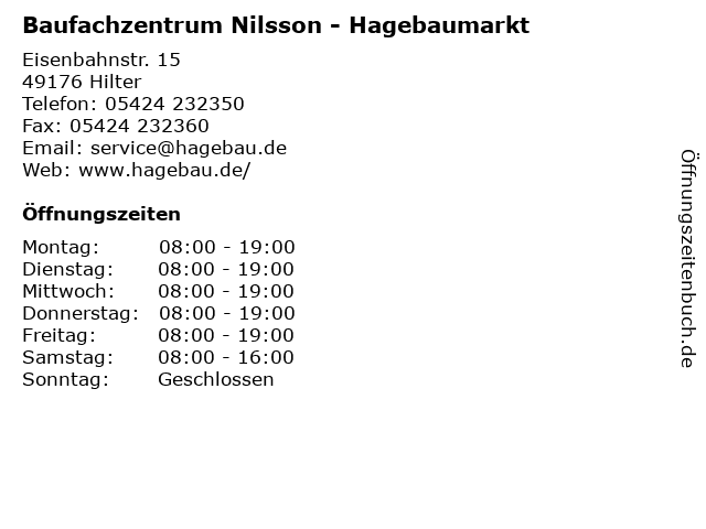 Baufachzentrum Nilsson - Hagebaumarkt in Hilter: Adresse und Öffnungszeiten