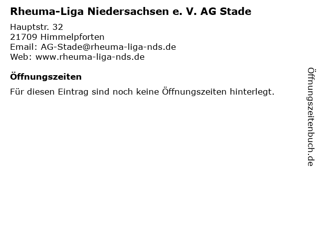 Rheuma-Liga Niedersachsen e. V. AG Stade in Himmelpforten: Adresse und Öffnungszeiten