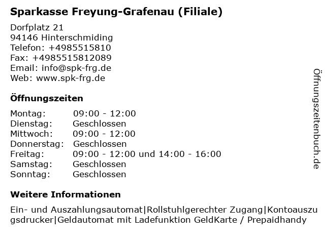 ᐅ Offnungszeiten Sparkasse Freyung Grafenau Filiale