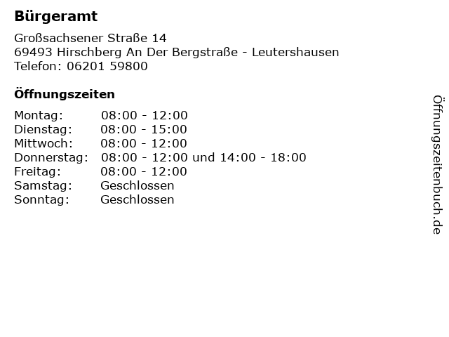 Bürgeramt in Hirschberg An Der Bergstraße - Leutershausen: Adresse und Öffnungszeiten