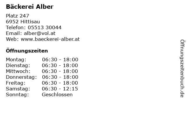 Bäckerei Alber in Hittisau: Adresse und Öffnungszeiten