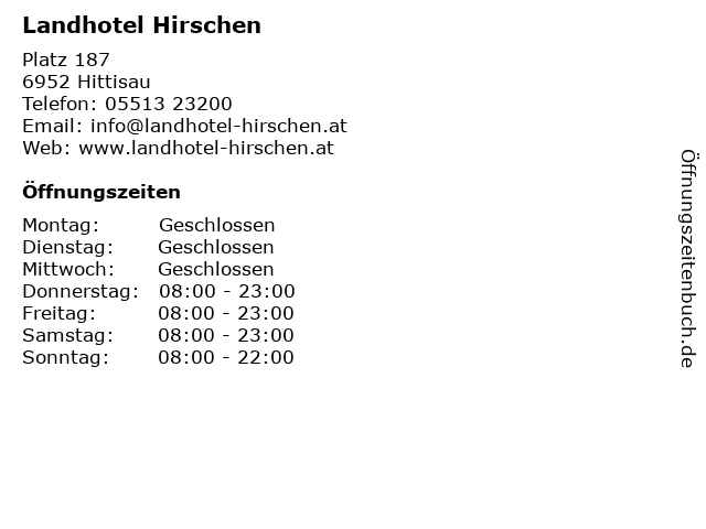 Landhotel Hirschen in Hittisau: Adresse und Öffnungszeiten