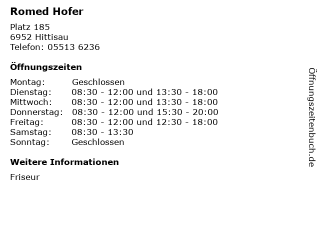 Romed Hofer in Hittisau: Adresse und Öffnungszeiten