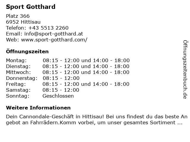 Sport Gotthard in Hittisau: Adresse und Öffnungszeiten