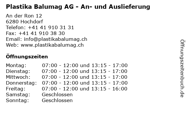 Plastika Balumag AG - An- und Auslieferung in Hochdorf: Adresse und Öffnungszeiten