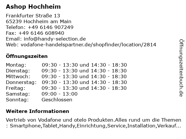 Ashop Hochheim in Hochheim am Main: Adresse und Öffnungszeiten