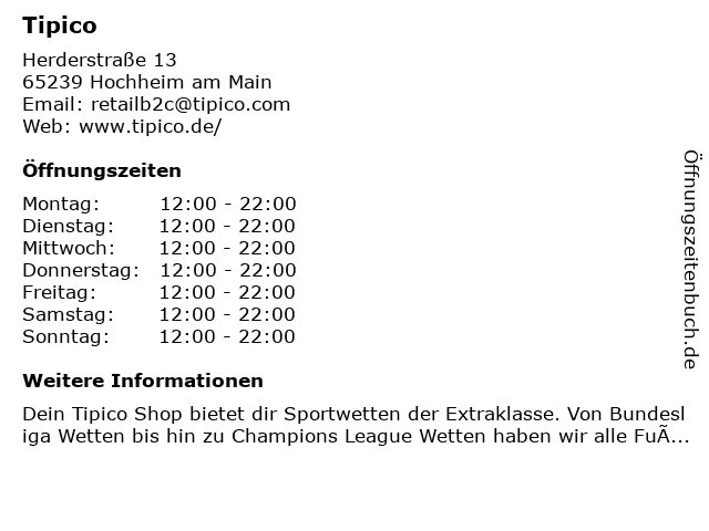 Tipico in Hochheim am Main: Adresse und Öffnungszeiten