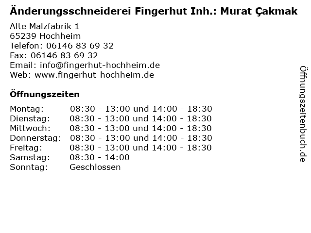 Änderungsschneiderei Fingerhut Inh.: Murat Çakmak in Hochheim: Adresse und Öffnungszeiten