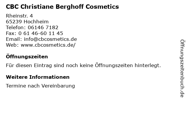 CBC Christiane Berghoff Cosmetics in Hochheim: Adresse und Öffnungszeiten