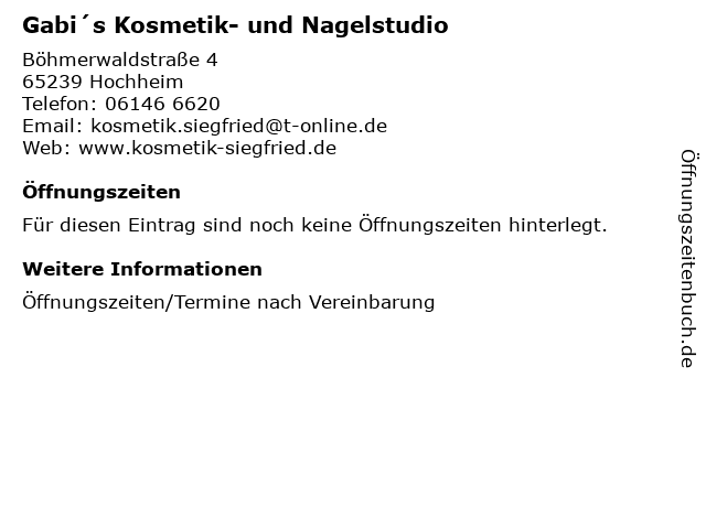 Gabi´s Kosmetik- und Nagelstudio in Hochheim: Adresse und Öffnungszeiten