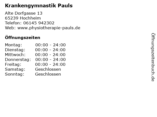 Krankengymnastik Pauls in Hochheim: Adresse und Öffnungszeiten
